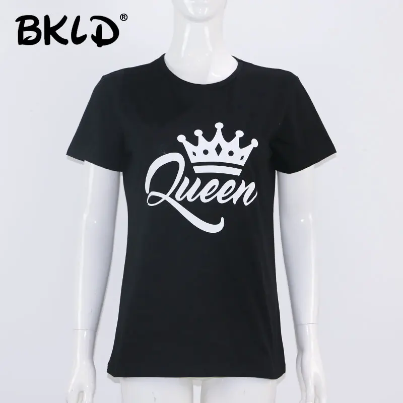 BKLD King Queen парные футболки с принтом короны летние 2019 повседневные топы круглым