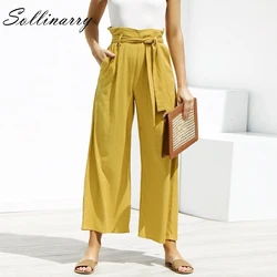 Sollinarry Cintura Alta Pantalones de Pierna Ancha Color Sólido Mujeres Pantalón Largo 2018 Verano Casual Pantalones Mujer Cinturón Suelto Pantalón Sollinarry Cintura Alta Pantalones de Pierna Ancha Color Sólido Mujeres Pantalón Largo 2018 Verano Casual Pantalones Mujer Cinturón Suelto Pantalón