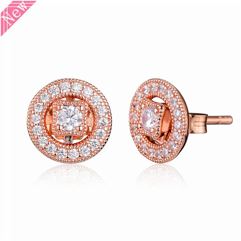 

Vintage Allure Stud Earrings for Women Blush-pink Rose Gold Jewelry Combine Solitaire Studs with Detachable Jackets RFE008
