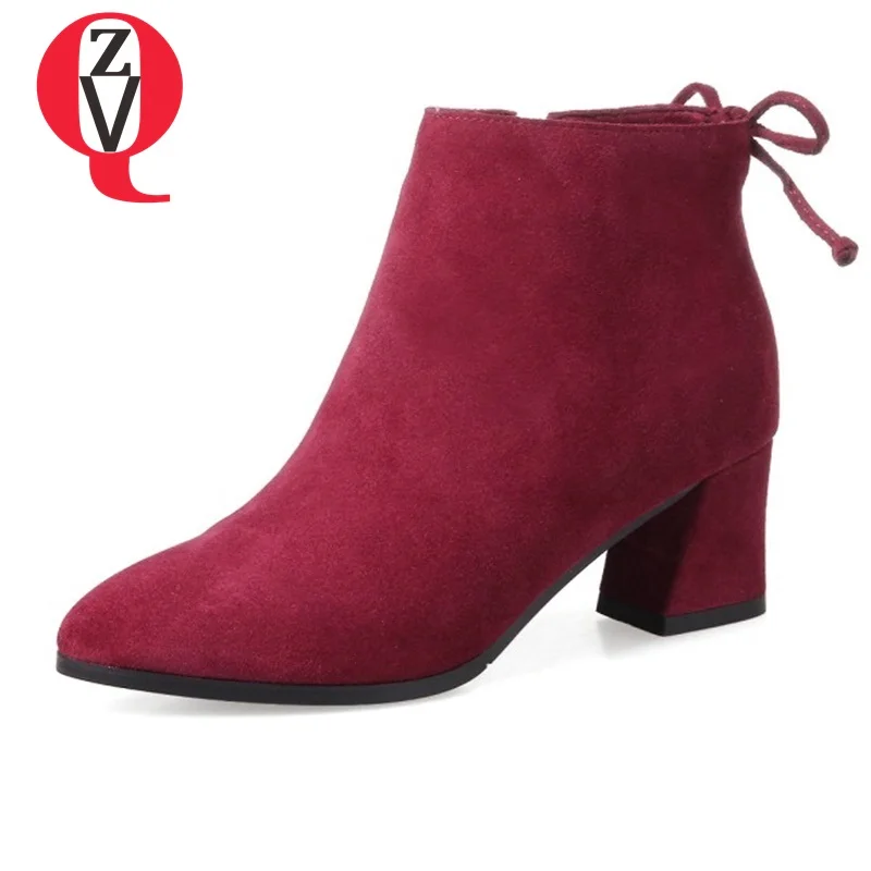 

ZVQ fashion ankle boots woman 6 color winter high heels real cow suede leather woman party women's shoes walking booties