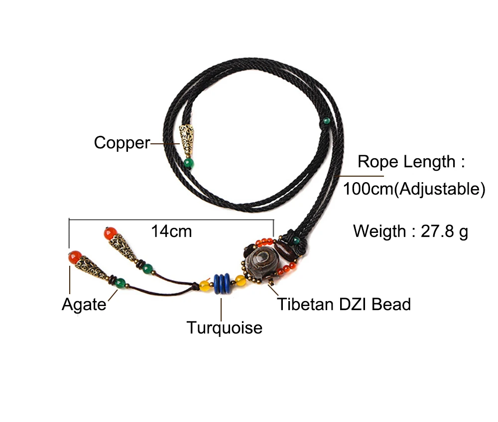 BOEYCJR Этнические тибетские бусины дзи Цепочки и ожерелья ручной работы ювелирные цепочки веревку подвеска с бусинами из камней Цепочки и ожерелья для Для женщин подарок