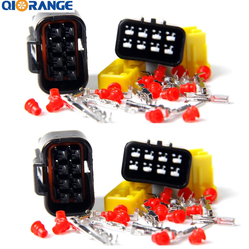 QIORANGE 2 Set 8 Pin Way Waterproof Wire Connector Plug Terminals Car