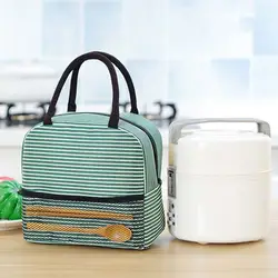 Для отдыха для женщин Портативный Обед сумка Оксфорд в полоску изолированные сумки-холодильники еда Пикник сумки для обедов дети ланч бокс