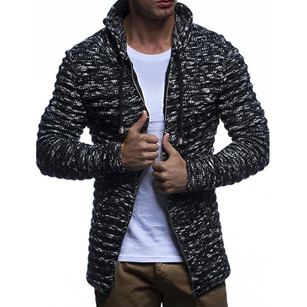 

2018 Hot Sale Hooded Drawstring Sweater Men Autumn Fashion Solid Zip Up Sweaters Casual Warm Knitting Jumper Sweater Male Coats