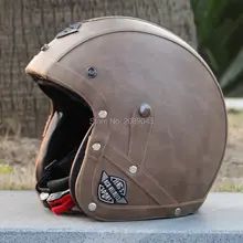2016 Brand Black Adult Leather Harley Helmets For Motorcycle Retro Half Cruise Helmet Prince Motorcycle Helmet DOT