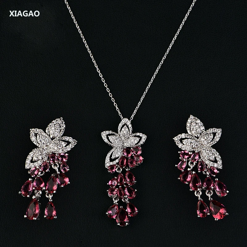 

XIAGAO Luxury Jewelry Set Women Earring & Necklace Chin 4 Colors Waterdrop Crystal For Women Party Prom Fashion Accessories