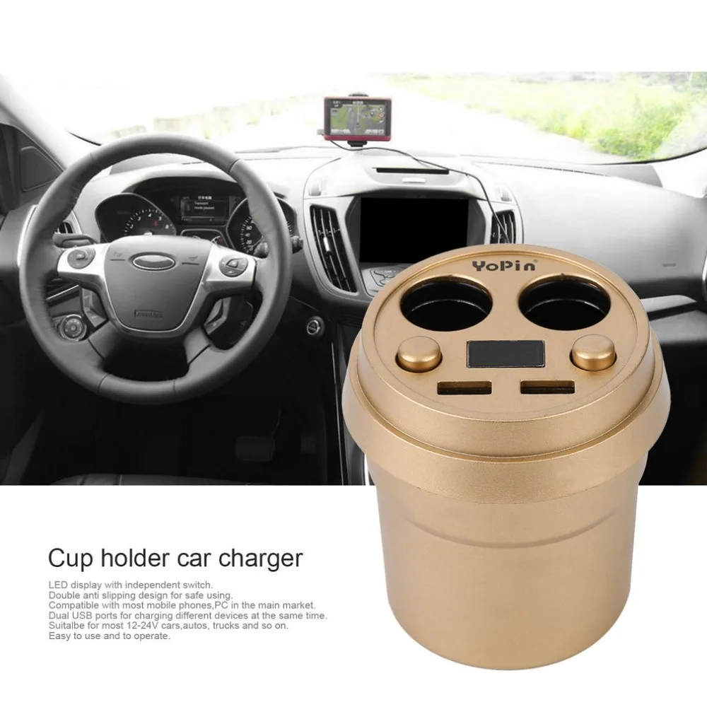 

Dual USB 2.4A DC12-24V Car Cigarette Lighter Splitter Output Cup Car Charger Car Adapter For Mobile Phones Tablets Drop Shipping