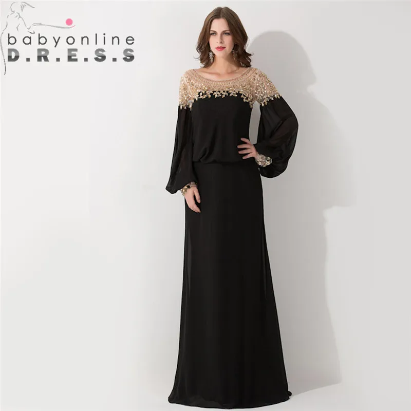 Middle East Black Muslim Chiffon Evening Dress Long Sleeve Beaded Crystals Evening Gowns Robe de Soiree Longue Abendkleider Middle East Black Muslim Chiffon Evening Dress Long Sleeve Beaded Crystals Evening Gowns Robe de Soiree Longue Abendkleider