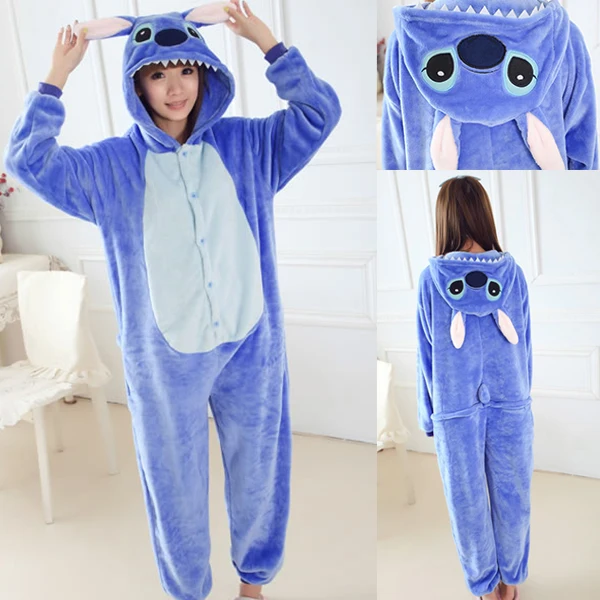 Lilo & Stitch Stitch Cosplay Kigurumi Winter Flannel Hoodie Pajamas