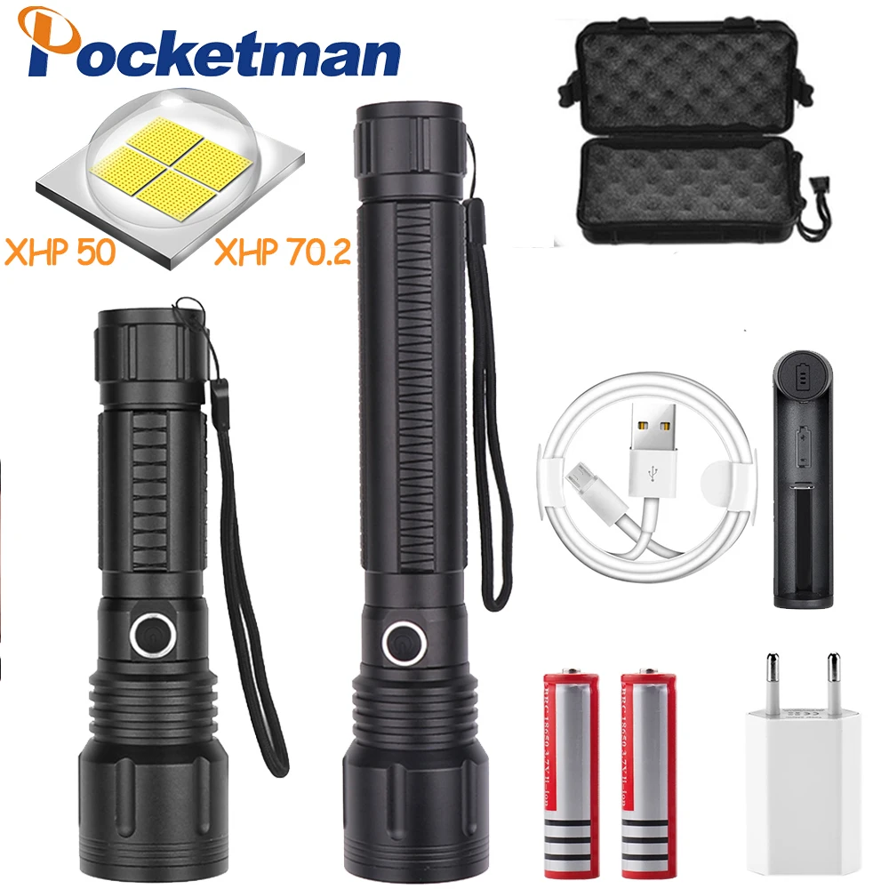 

60000lumens powerful flashlight XLamp xhp70.2 led torch Zoomable 5modes led flashlight 18650 battery Best Camping, Outdoor