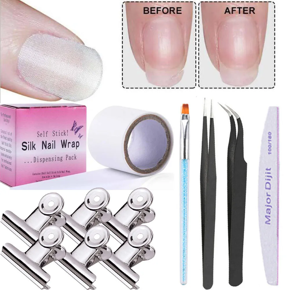 6pcs/set Adhesive Silk Nail Protector Wrap Fiberglass Reinforce Tools Kit White UV Gel Acrylic Art Tool Accessories | Красота и