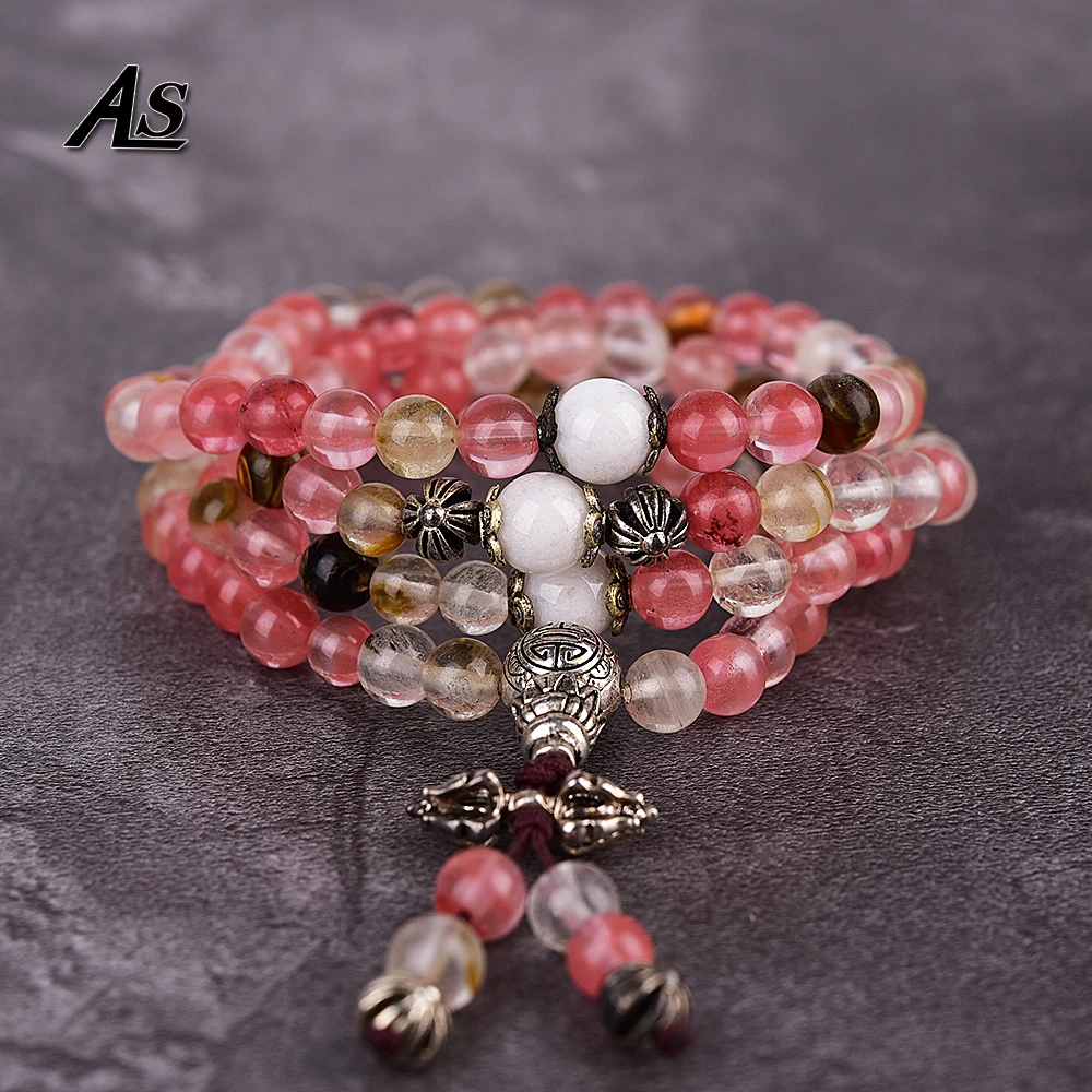 Asingeloo Розовый водонепроницаемый кристалл 108 бусин тибетские браслеты ручной работы ювелирные изделия этнический браслет для женщин подарок