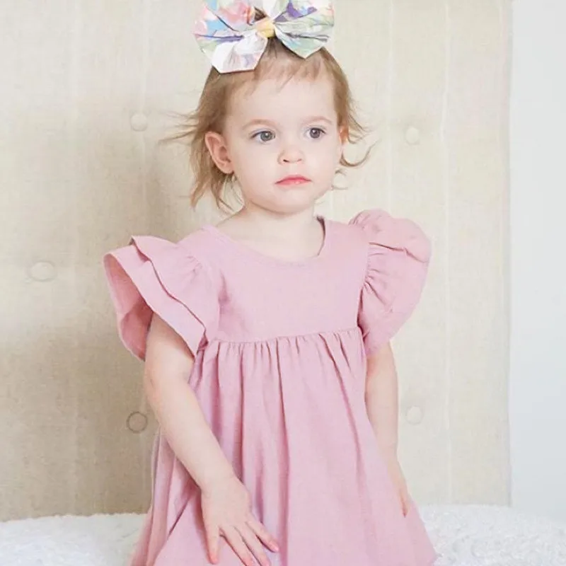 

Baby Girl Clothing Toddler Girls Cotton Ruffle Dress Kids Fly Sleeve Causual Dress Vestidos Children Clothes D0769