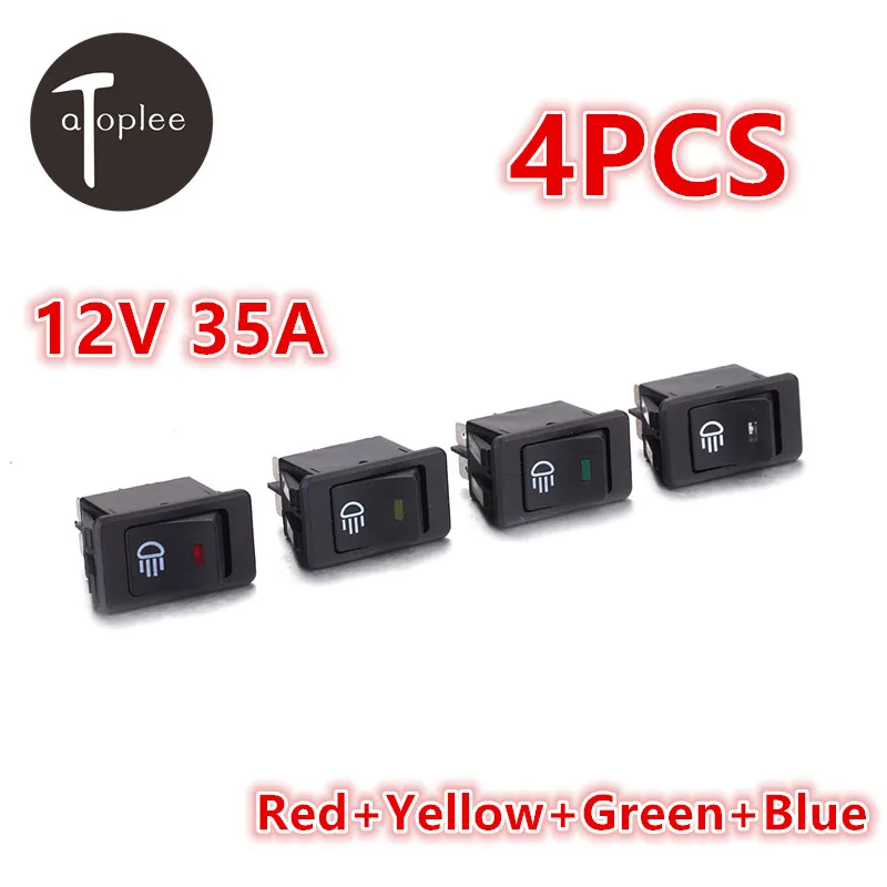 

Atoplee 4PCS 12V 35A LED Fog Light Switch Red+Yellow+Green+Blue LED Car Universal Toggle Rocker Switch Waterproof