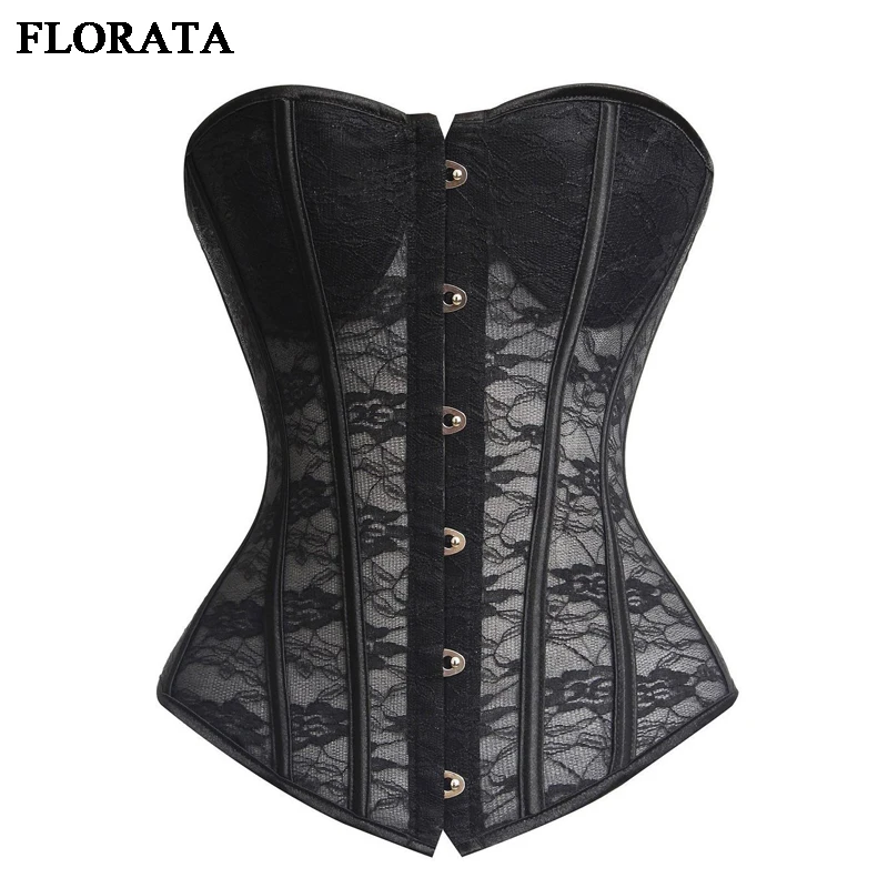 Женские сексуальные сетчатые Корсеты FLORATA X черный и белый стимпанк готическое