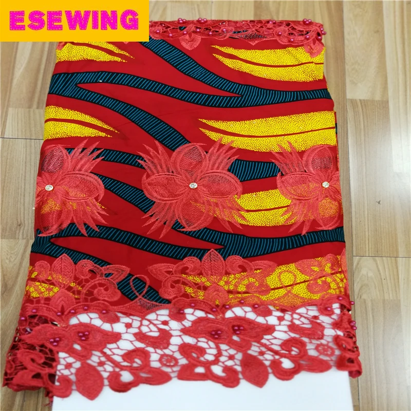 

Latest African Lace 2019 High Quality Ankara Wax Blok Print Add Nigeria Guipure Cord Lace Fabric African Wax Lace For Lady Dress