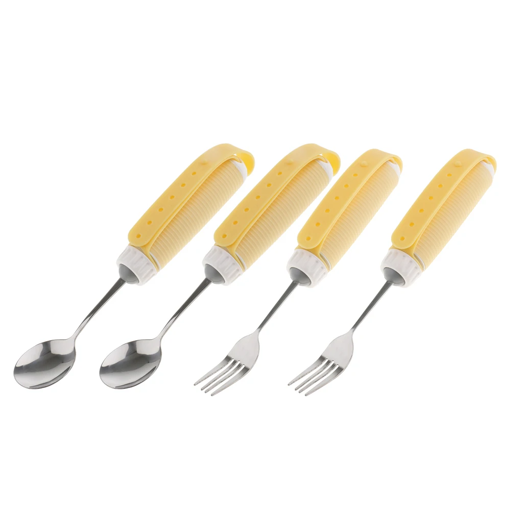 4 Pcs/Set Rotating Utensil Eating Aids Spoon Fork Set For The Elderly Disability Kids