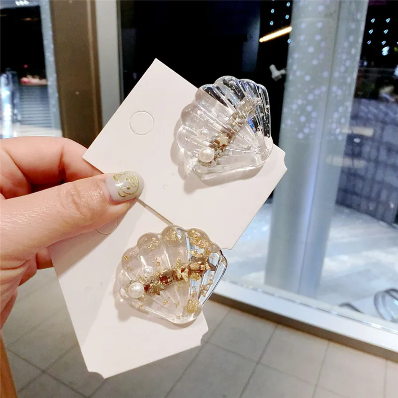 

Women Girls Cute Clear Acrylic Imitation Pearl Shell Hair Clips Small Duck Clips Sea Shell Star Hairpins Gold Silver Headwear
