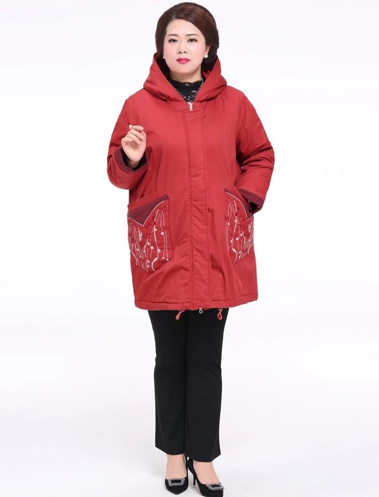 Женский зимний пуховик для среднего возраста, хлопковая куртка большого размера, Женская свободная длинная хлопковая верхняя одежда, высококачественное пальто с капюшоном, 6XL 7XL 420 - Цвет: Orange