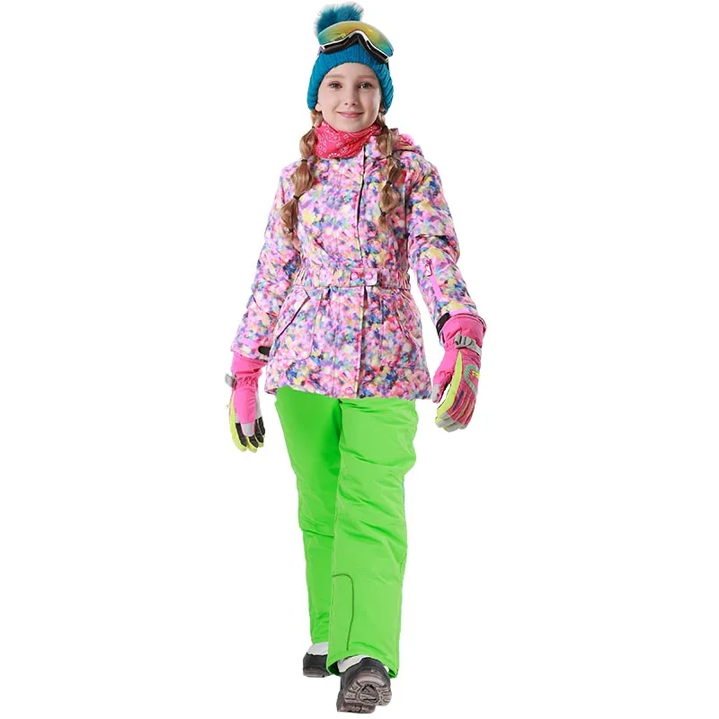 Dollplus/Зимний спортивный лыжный костюм для девочек; теплая верхняя одежда для детей; комплект одежды; ветрозащитная куртка+ брюки; комплекты для детей-подростков - Цвет: 81610 Green
