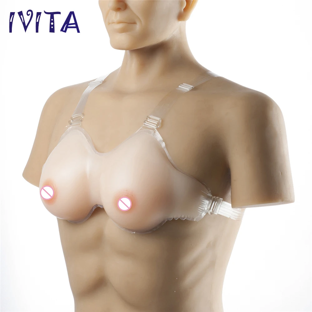 Silicone Fake Breast Drag Queen Breast Fake Boobs Crossdress Breast Forms With Straps B C Cup 1000g/Pair Beige