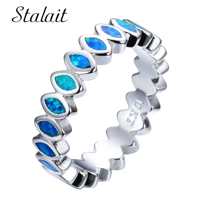 

Bohemian Top Quality 925 Sterling Silver Jewelry Filled Wedding Bands Unique Round Wave White Fire Opal Rings For Lover Women