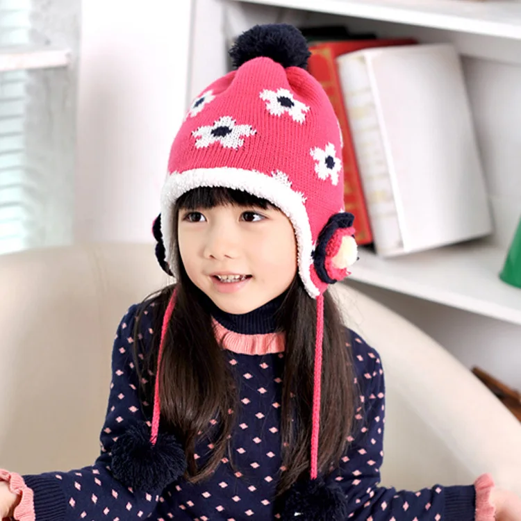 New Arrival Winter Baby Hats Girl Ear Protector Hats Kids Earflap Knitted Caps Child Liner