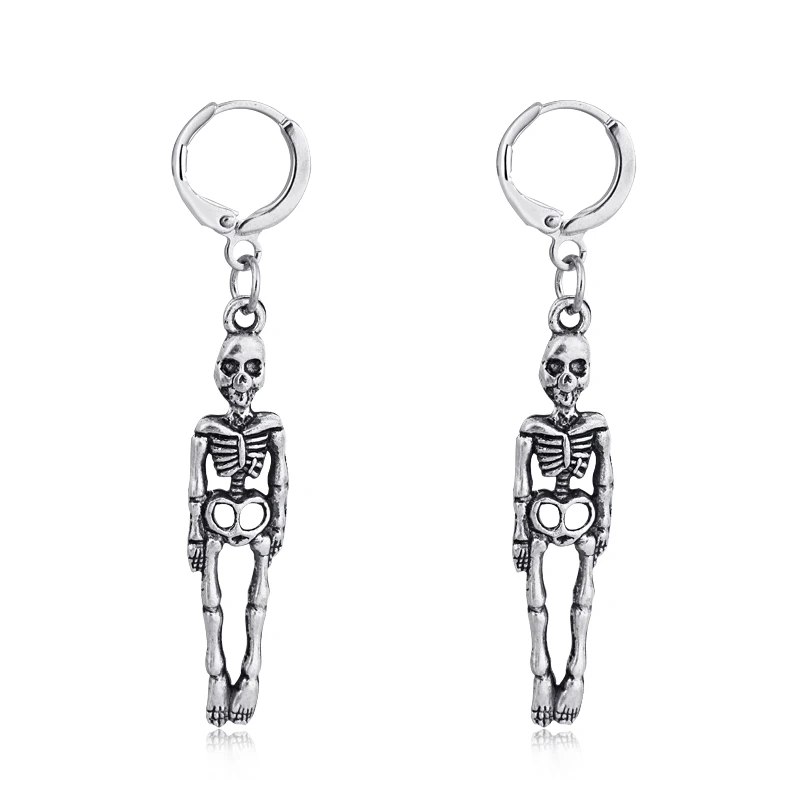 

Terrify Fashion Trend Punk Cool Funny Skeleton Small Hoop Earrings With Pendant Silver Color Skeleton Earrings Jewelry E469-T2