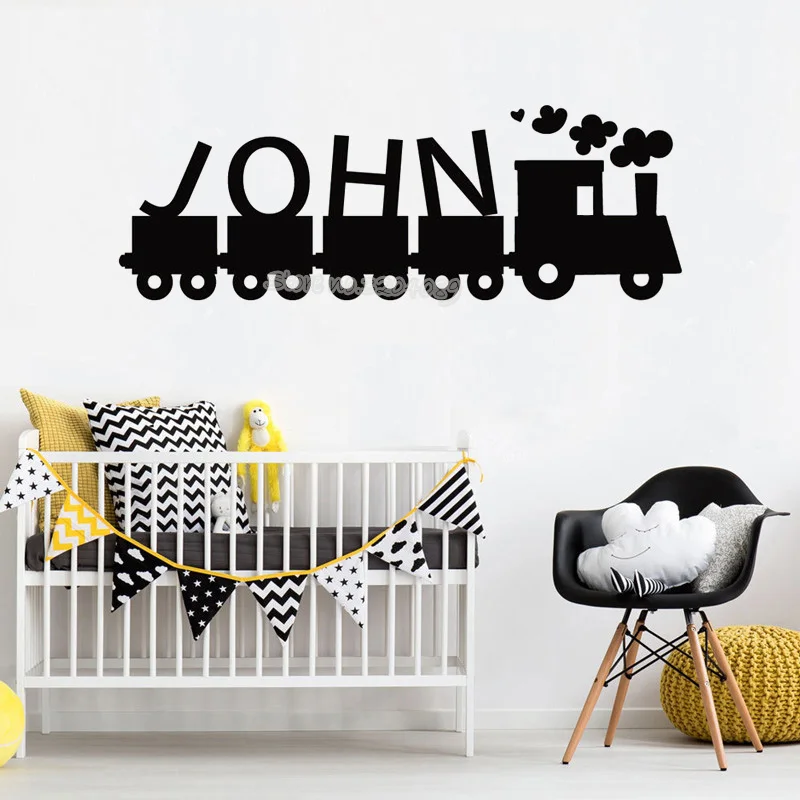 

Train Smoke Wall Decal Custom Name Personalized Wall Sticker Nursery Kids bedroom home Decor living room Vinyl Art mural EA866