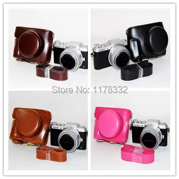 

leather camera case bag + Camera strap for Panasonic Lumix GF7 GF6 GF5 GF3 12-32 X 14-42 Camera with Straps