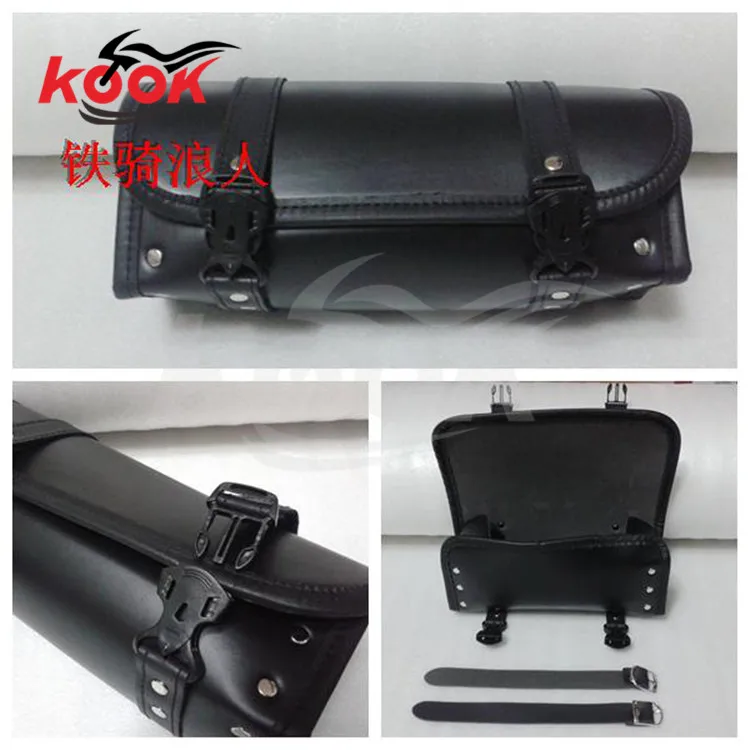 black Leather motorcycle bag for Harley Davidson pack bags Barrel Pouch