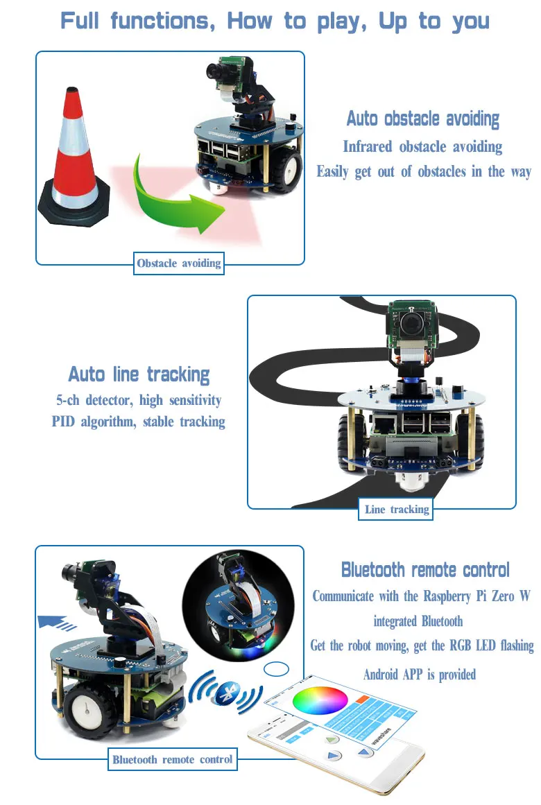 AlphaBot2 робот строительный комплект для Raspberry Pi 3 Model B+, RPi камера(B)+ Micro SD карта+ 15 Acc