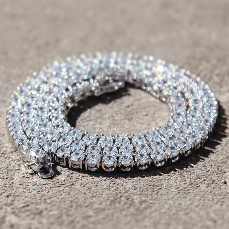 Hip Hop Bling Chain Cubic Zirconia Tennis Chain Iced Out Silver Diamond Tennis Chain 18 22 24 18K White Gold Tennis Chain AAA CZ