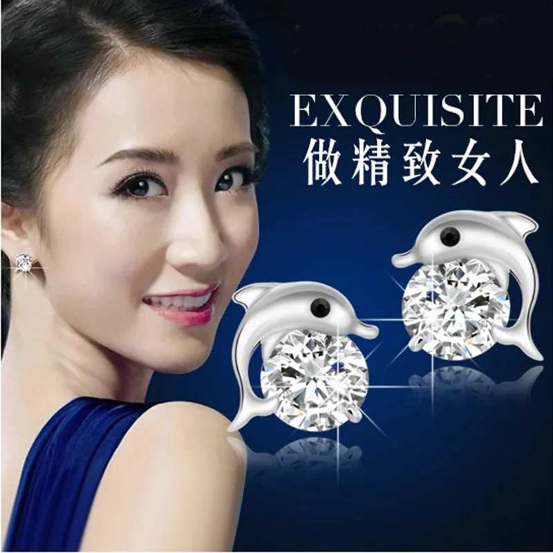 Серьги гвоздики женские из серебра 925 пробы с дельфином|stud earrings for girls|earings girls925