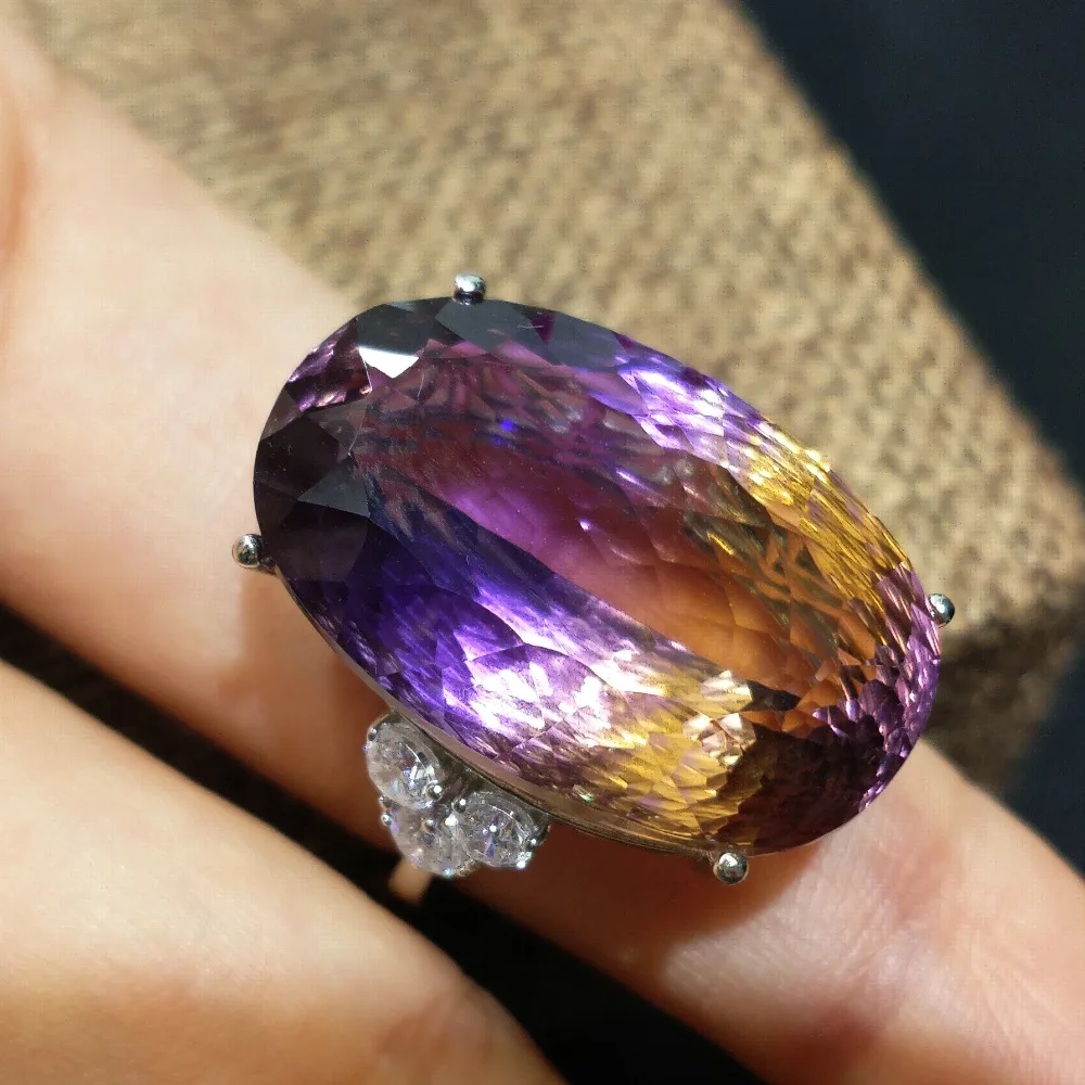 Large Hyperbole Ring With Natural Brazilian Amethyst 22.5 CT