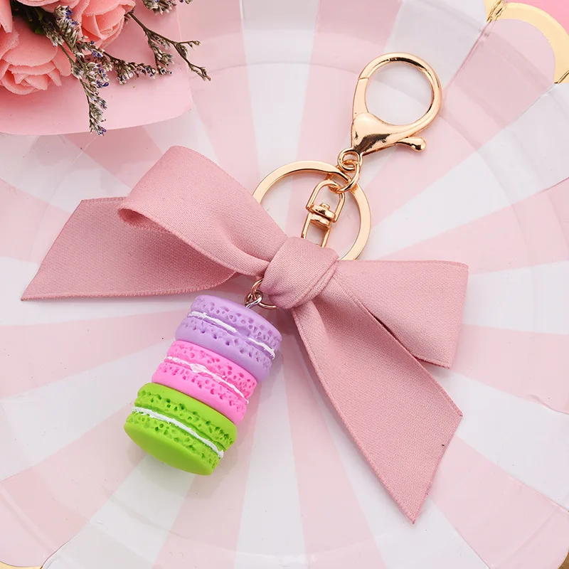 

Korea Creative Macarons Cake Colorful Gradient Ramp Keychain Bowknot Car&Bag Accessory For Women Creative Birthday Party gift