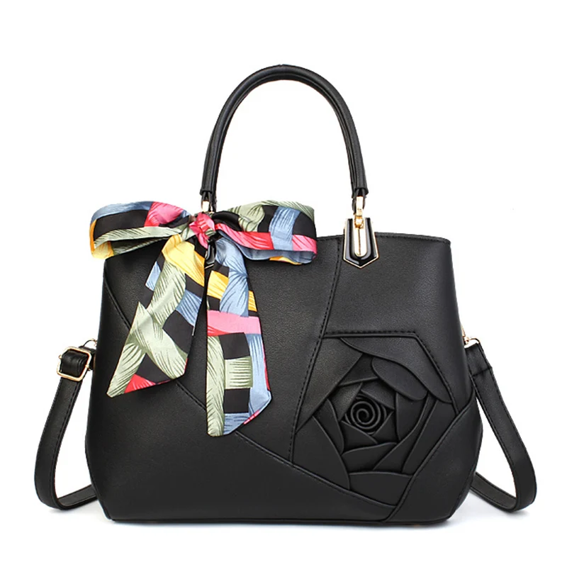 

Women Rose Flower Handbag Fashion Female Leather Shoulder Bag For Women 2018 Travel Crossbody Bags Ladies Tote Ribbon SS7072