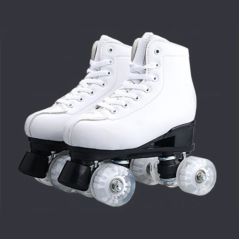 BSTFAMLY الكبار صف مزدوج التزلج على الجليد الأسطوانة تزلج رياضية اثنين خط أحذية التزلج أسود أبيض 4 بو عجلات الرجال النساء النعال IB109