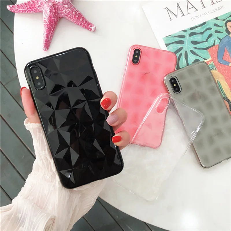 

Diamond Texture Case for iPhone 8 7 plus x Soft Phone Cover for iPhone 8 6 6s Luxury Transparent Case Ultra Thin Coque