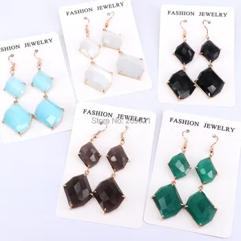 

5Pairs Fashion Women Wedding Statement Dangle Earrings with Cat Eye Stones Gold Frame Long Earrings