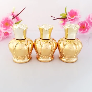 

10pcs Empty Cosmetic Containers Glass Bottle 30ml Gold Gemstone Shape Small Sample Packaging Essential Oil Bottles Inner Plug