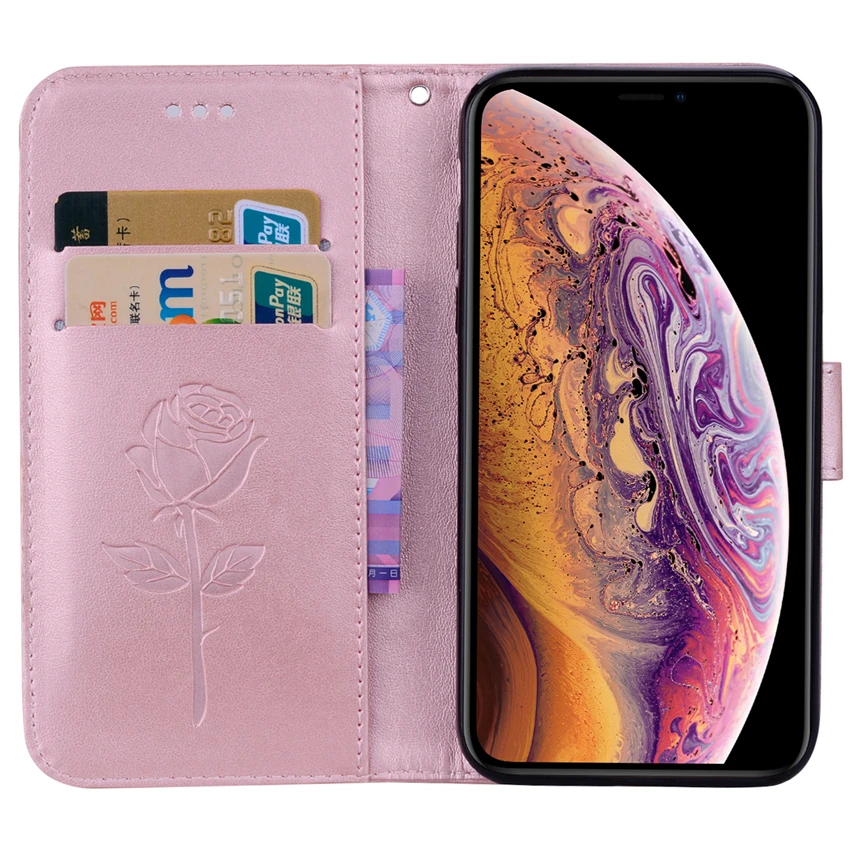 Роскошный кожаный чехол с объемным цветком для Apple iPhone 11 Pro XS Max XR X, откидной Чехол-бумажник для iPhone 8, 7, 6S Plus, x, 10, 5, SE, Funda Capa