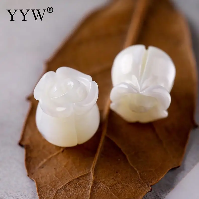 

YYW 1pc natural white carved rose flower shell bead Mother of pearl 8MM Loose button beads for jewelry making handmade accessory