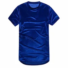2017 high quality fashion velvet loose tshirt men hip hop Arc hem Extended short-sleeve t-shirt street wear pure color