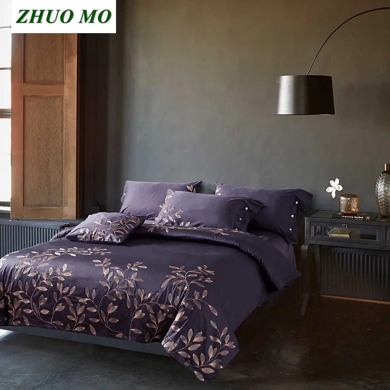 

60SEgyptian Cotton Bedding Set Tribute silk Luxury Royal 4Pcs King Queen Size Wedding Bed Sheet set Duvet cover Pillowcases
