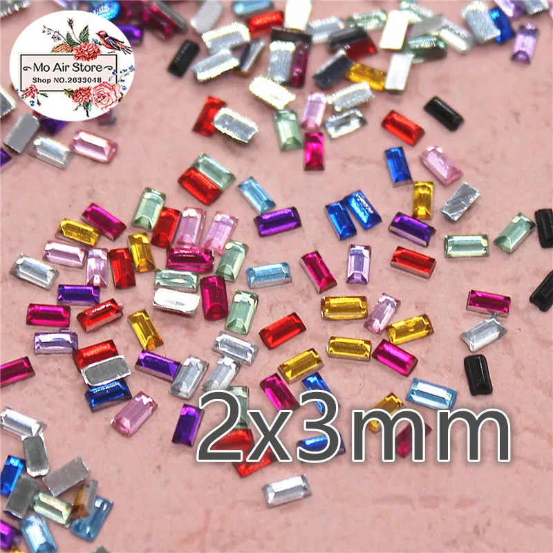 

2000pcs 3mm shiny mix color rectangle Acrylic rhinestone Flat back Cabochon Art Supply Decoration Charm Craft