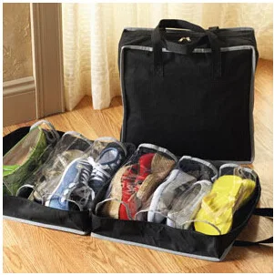 

5pcs Shoes Organizer Shoe Rack Storage Bag Non-woven Fabric 6 Grids Shoe Case Travel Anti Dust Shoe Storage Bags Red Black
