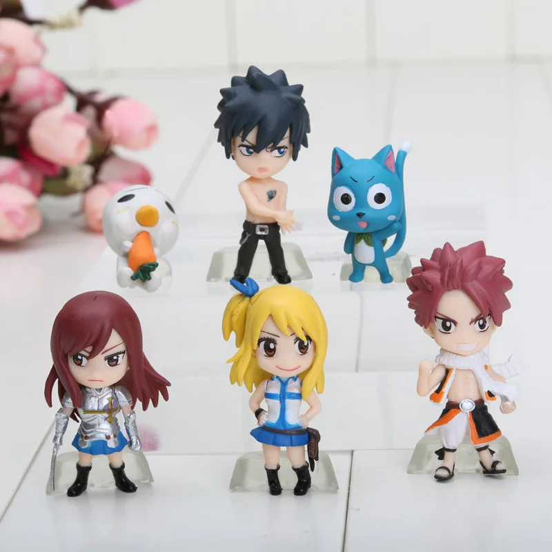 

6Pcs/Set anime Fairy Tail PVC Figure Model Natsu Happy Lucy Gray Elza Toy Action Figures