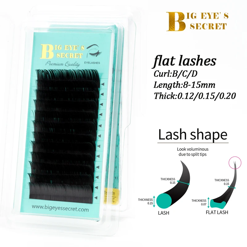 

Big eye's secret Flat Eyelash Extensions Individual Mink 0.15 0.20 Softer Ellipse Flat Lash Split Tips Ligher Volume lashes