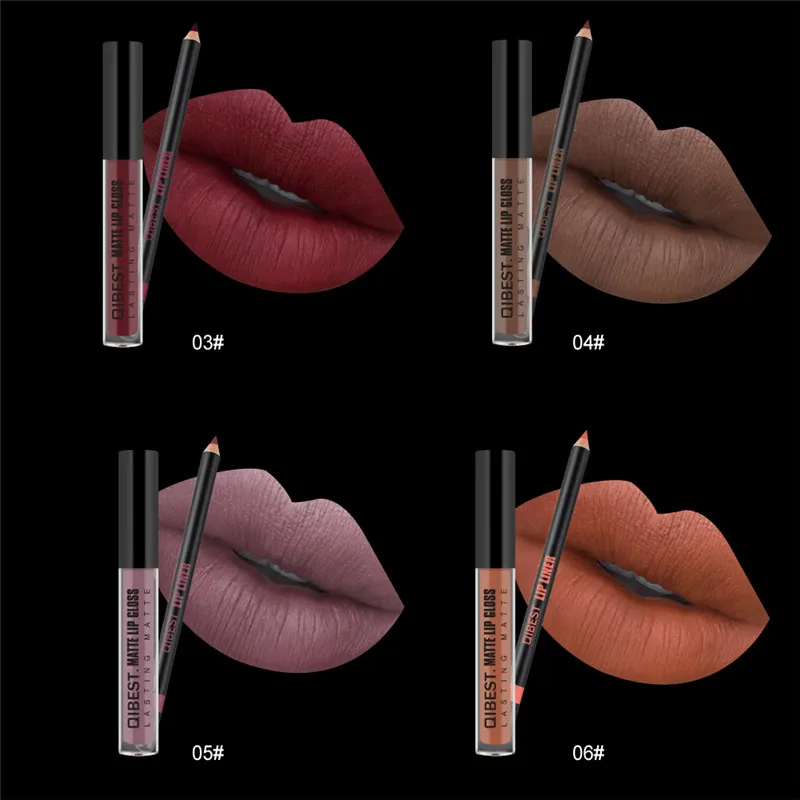 

Matte Lipstick+Lip Pencil Makeup Combination Long Lasting Full Color Lip Gloss Not Easy To Fade Non Stick Cup Liquid TSLM1